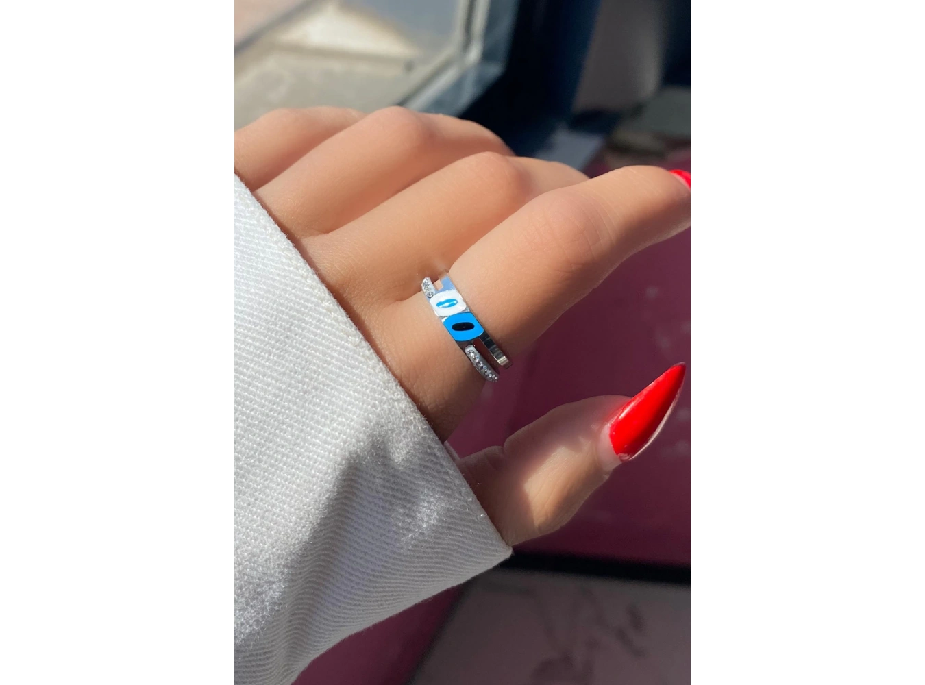 Gümüş Renk Taş Detaylı Ayarlanabilir Çelik Yüzük