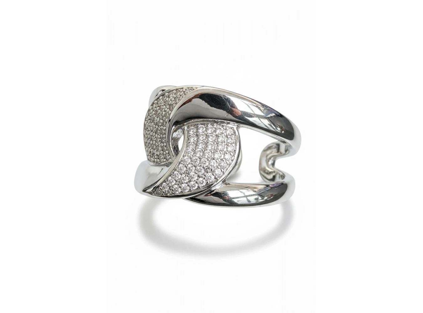 Gümüş Renk Taş Detaylı Ayarlanabilir Çelik Yüzük