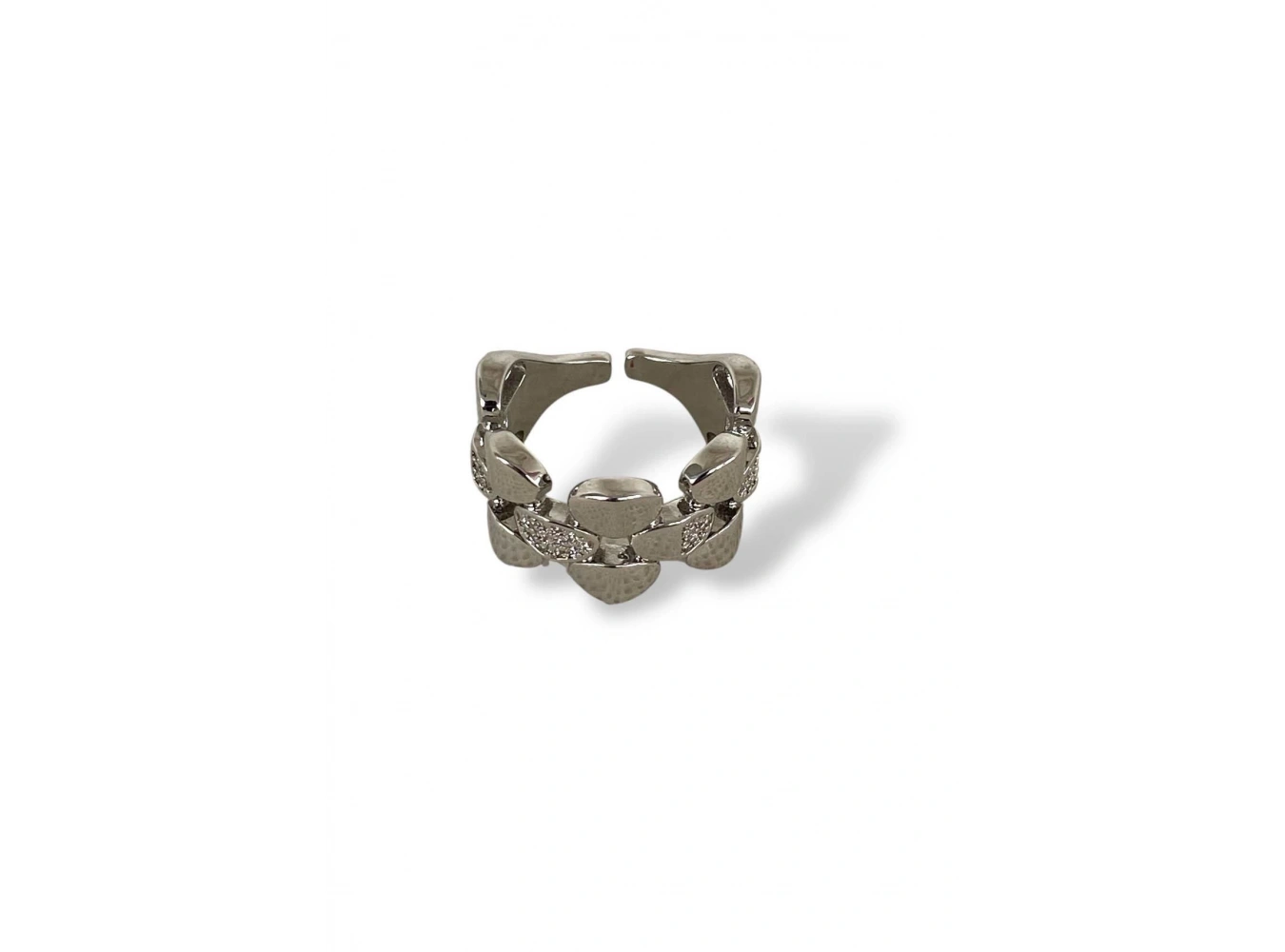 Gümüş Renk Taş Detaylı Ayarlanabilir Çelik Yüzük