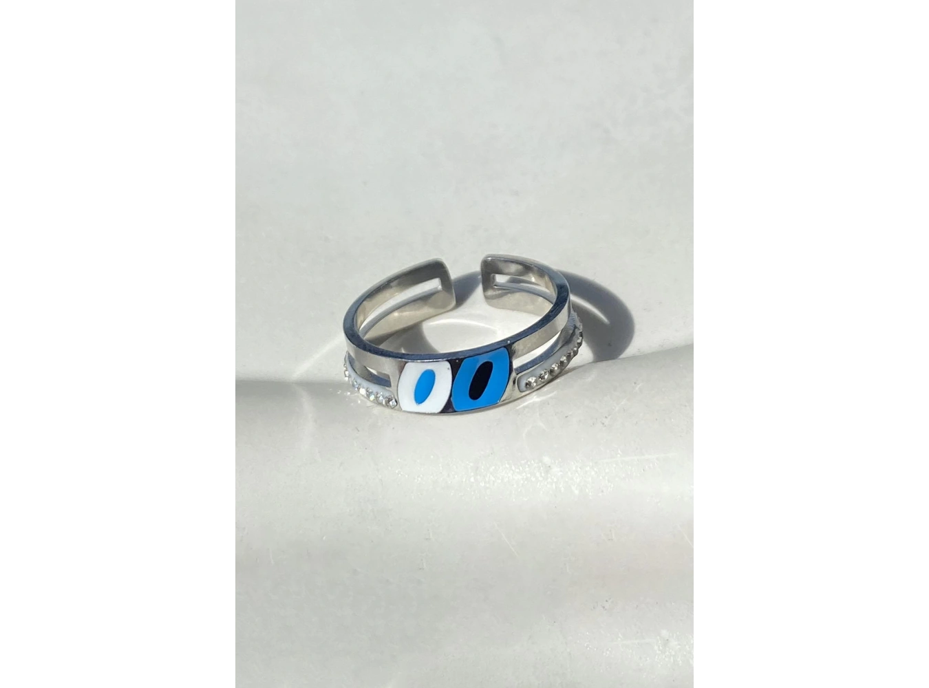 Gümüş Renk Taş Detaylı Ayarlanabilir Çelik Yüzük