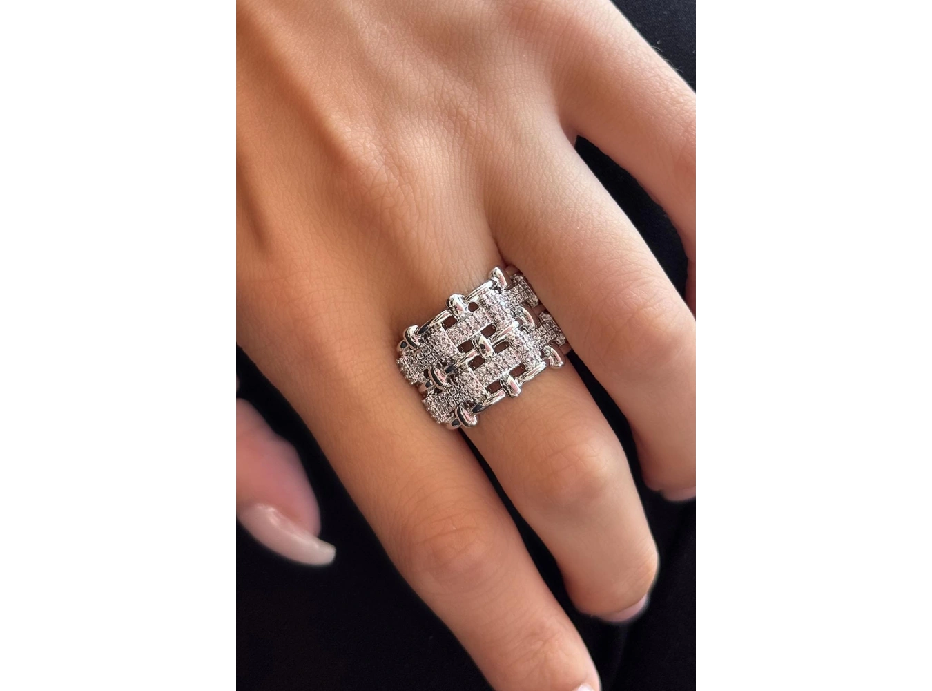 Gümüş Renk Taş Detaylı Ayarlanabilir YSX Yüzük