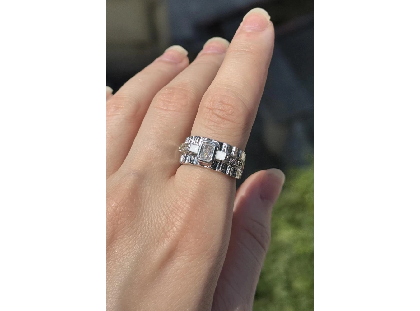 Gümüş Renk Taş Detaylı Ayarlanabilir YSX Yüzük