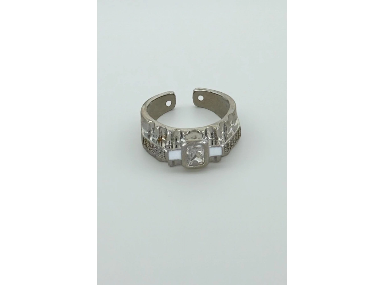 Gümüş Renk Taş Detaylı Ayarlanabilir YSX Yüzük