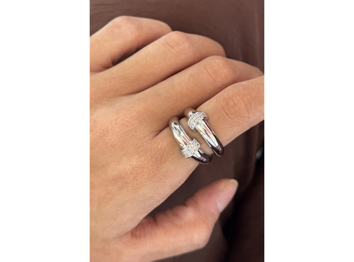 Gümüş Renk Taş Detaylı Ayarlanabilir Yüzük