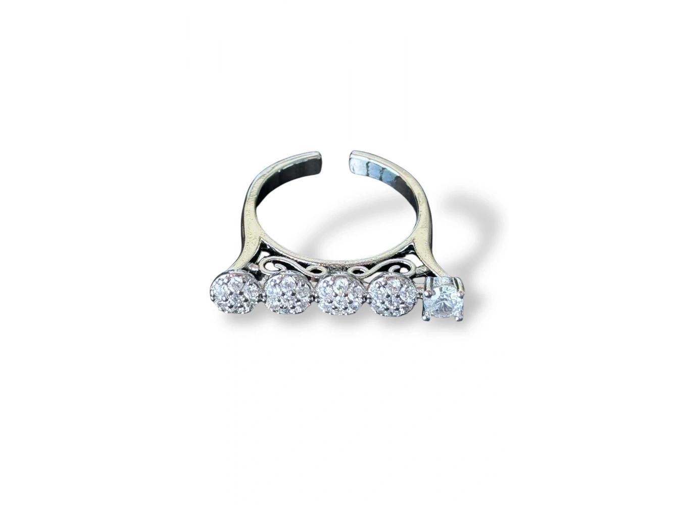 Gümüş Renk Taş Detaylı Ayarlanabilir Yüzük