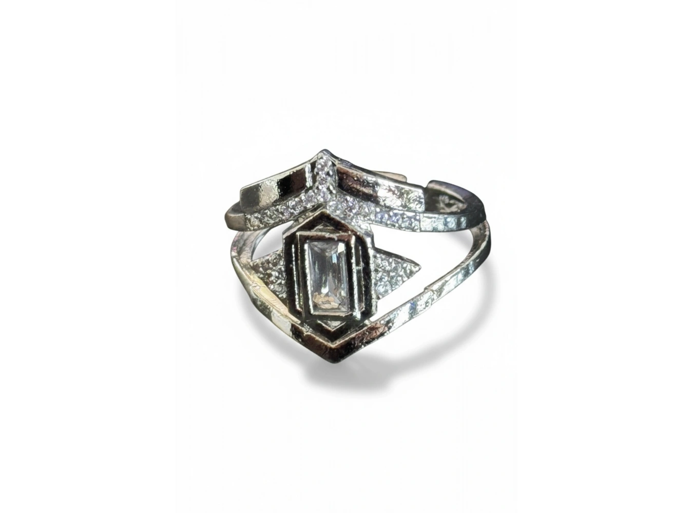 Gümüş Renk Taş Detaylı Ayarlanabilir Yüzük