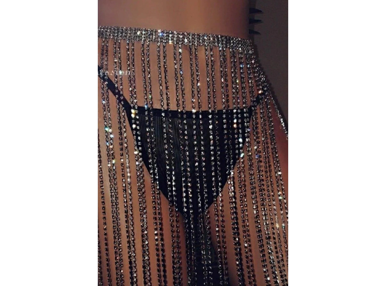 Gümüş Renk Taş Detaylı Bel Zinciri/Vücut Aksesuar