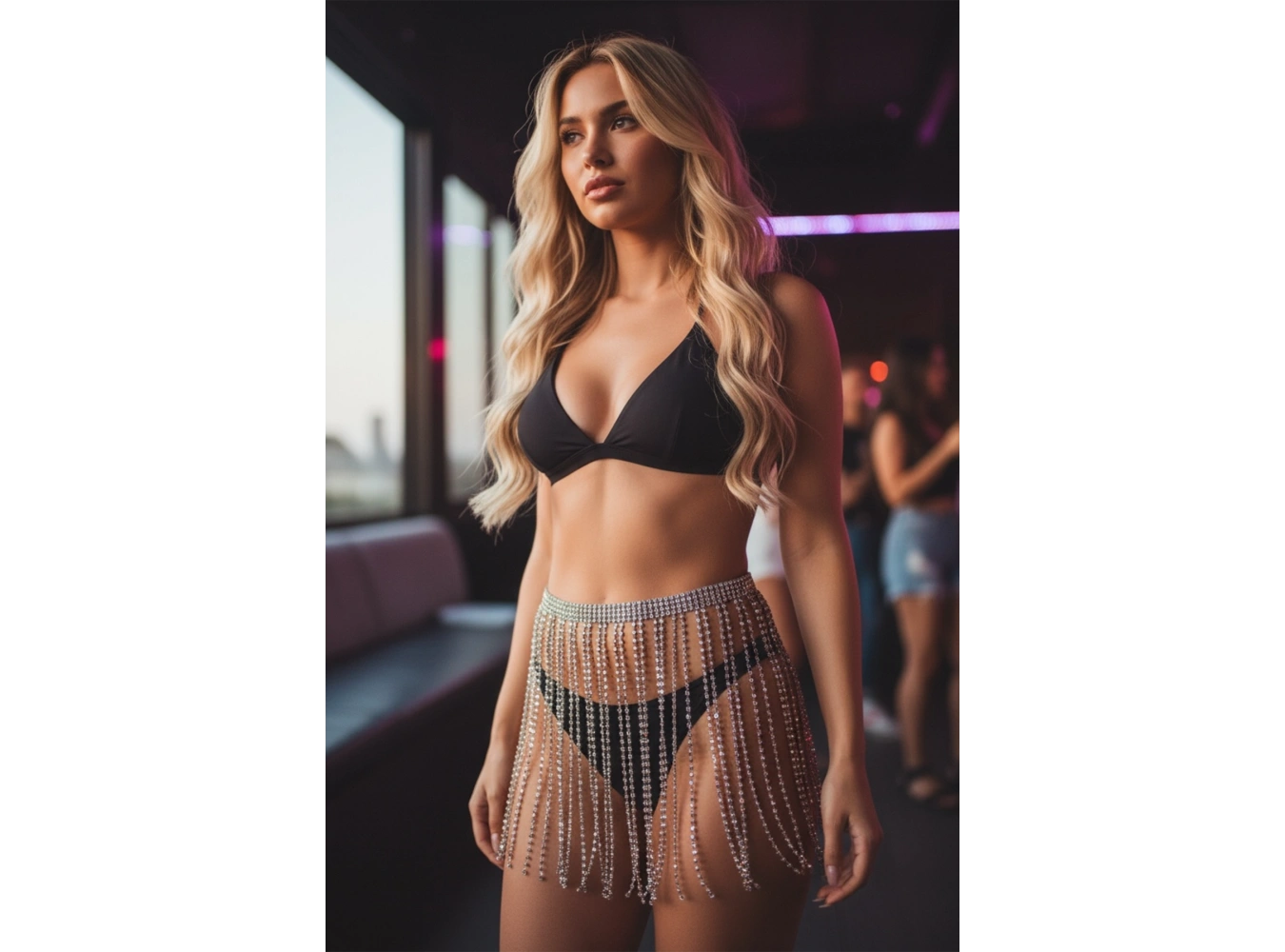 Gümüş Renk Taş Detaylı Bel Zinciri/Vücut Aksesuar