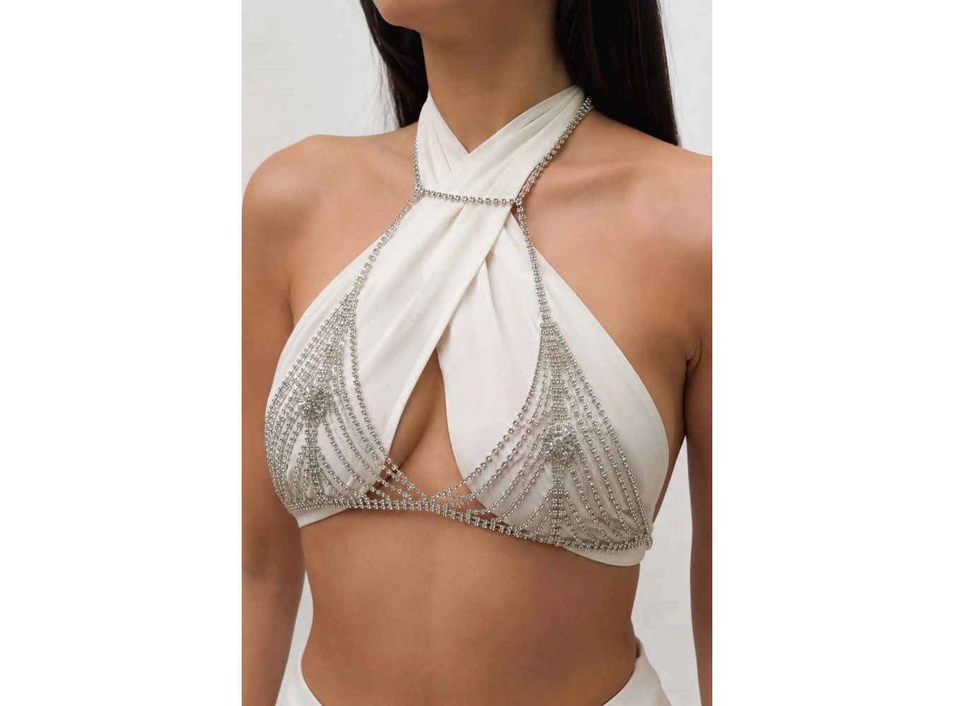 Gümüş Renk Taş Detaylı Bikini Üstü /Bralet /Vücut Aksesuarı