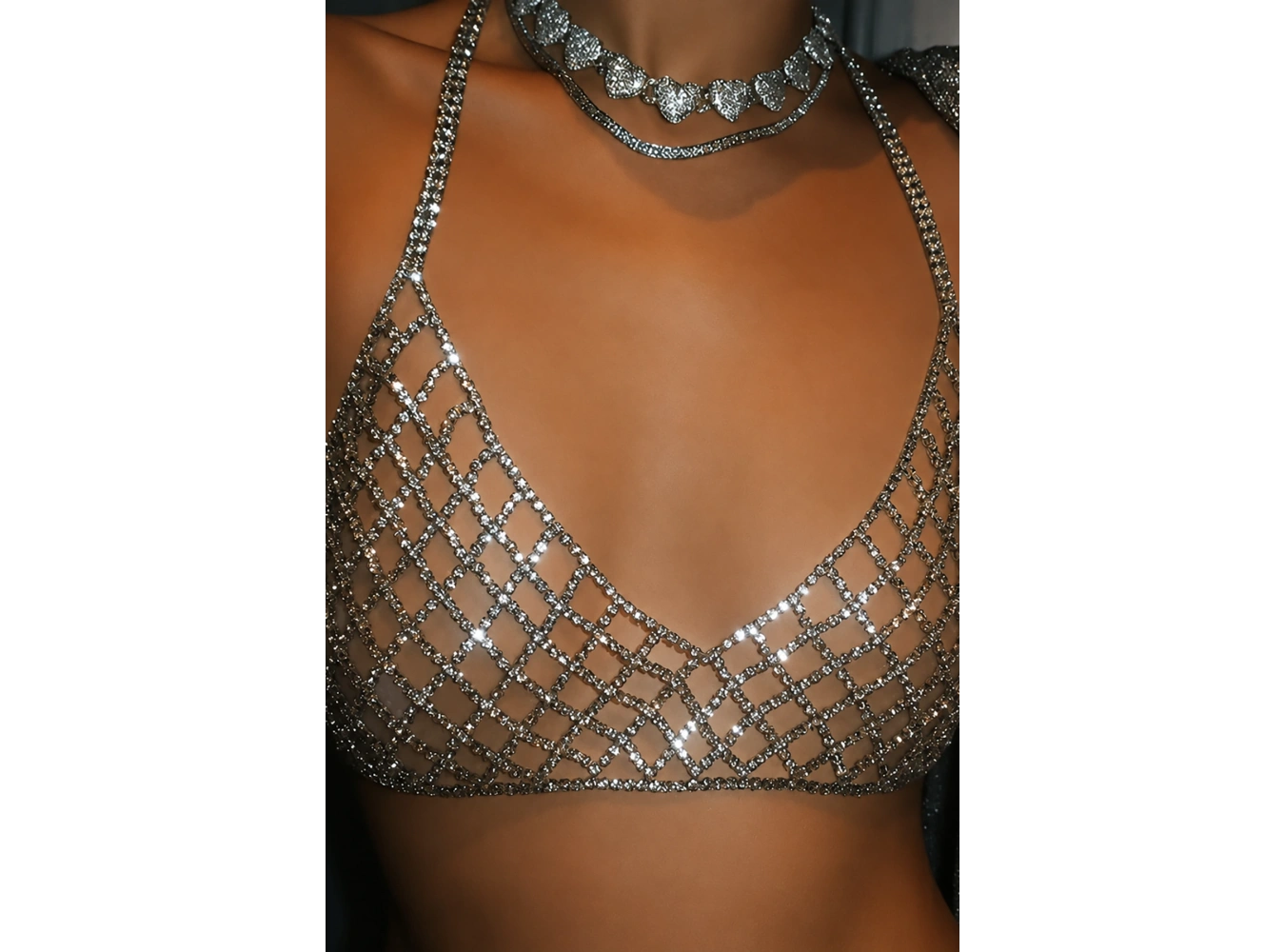 Gümüş Renk Taş Detaylı Bikini Üstü /Bralet /Vücut Aksesuarı
