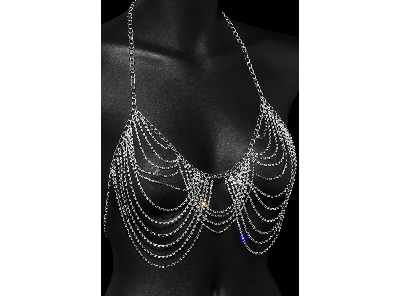 Gümüş Renk Taş Detaylı Bikini Üstü /Bralet /Vücut Aksesuarı