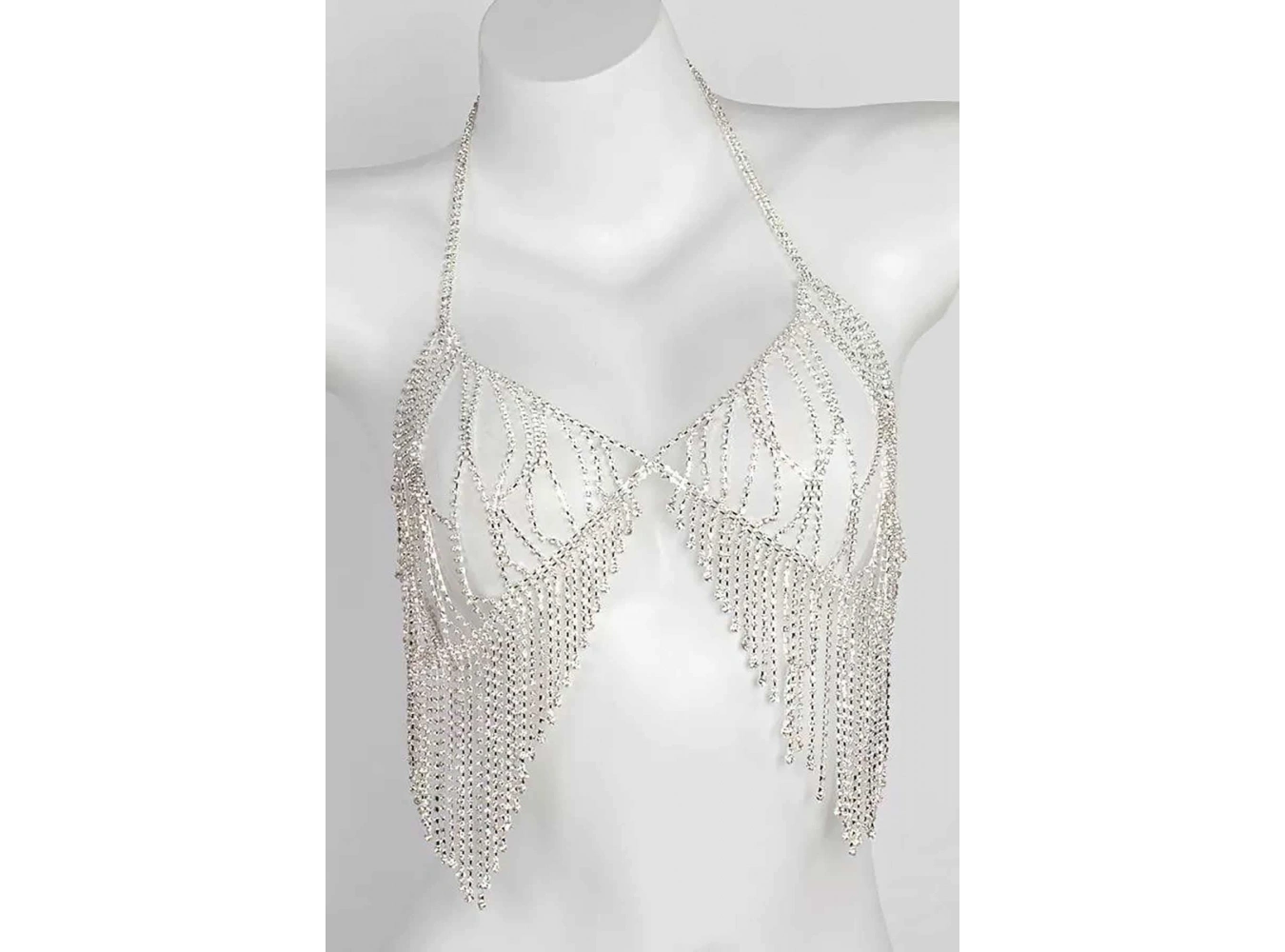 Gümüş Renk Taş Detaylı Bikini Üstü /Bralet /Vücut Aksesuarı