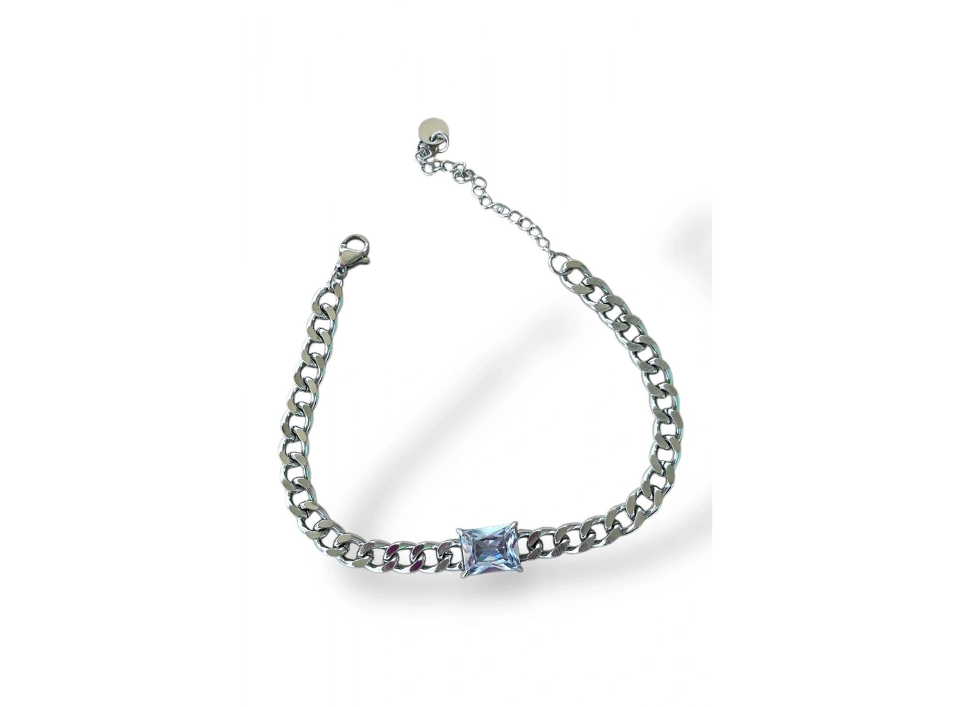 Gümüş Renk Taş Detaylı Çelik Bileklik