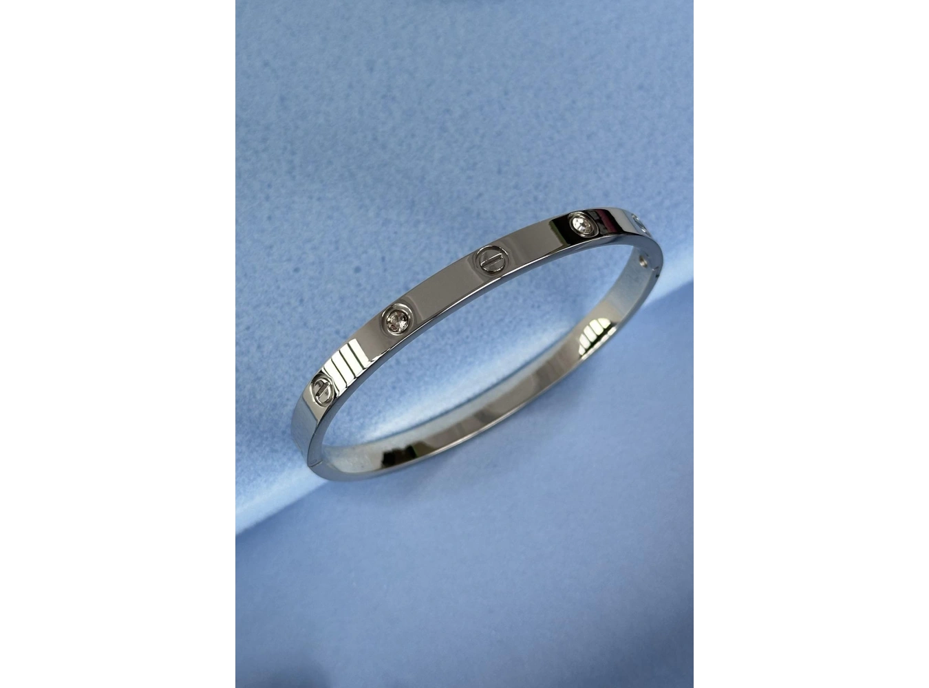 Gümüş Renk Taş Detaylı Çelik Bileklik 55MM