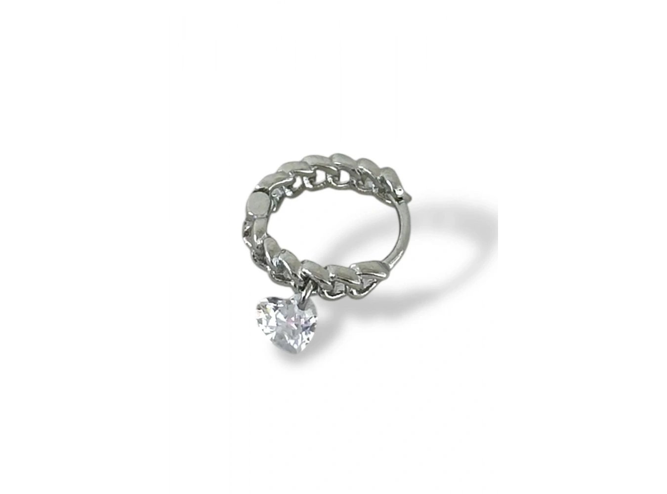 Gümüş Renk Taş Detaylı Çelik Halka Tragus/Kıkırdak Küpe/Piercing (Tek)