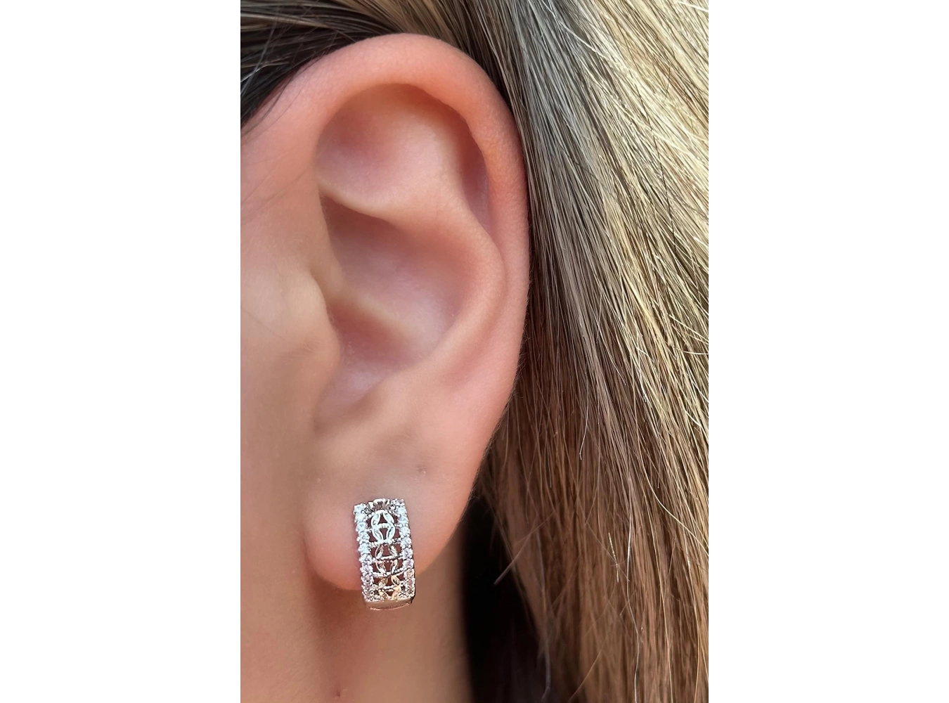 Gümüş Renk Taş Detaylı Çelik Halka Xupıng Küpe (Çift)