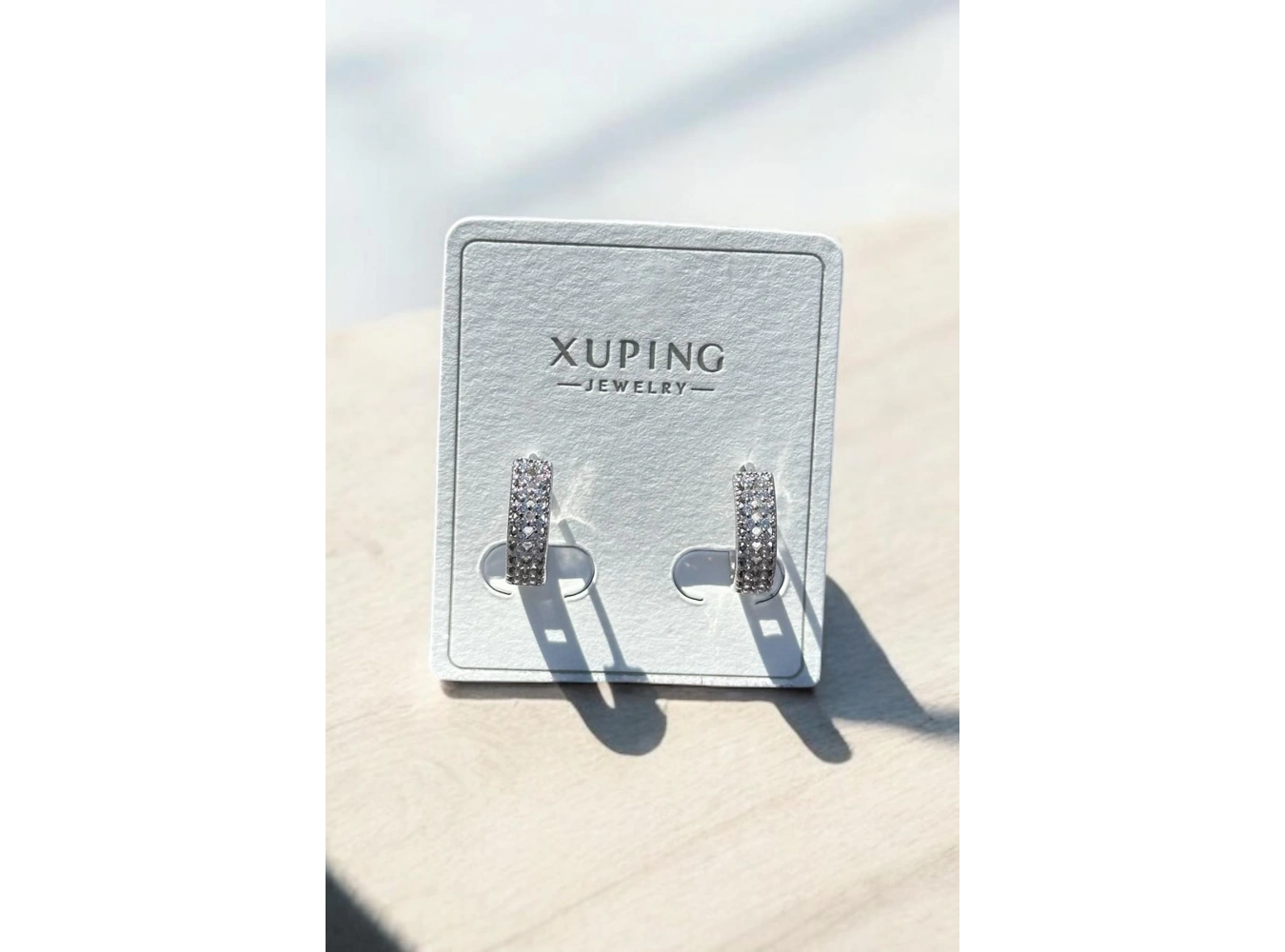 Gümüş Renk Taş Detaylı Çelik Halka Xupıng Küpe (Çift)