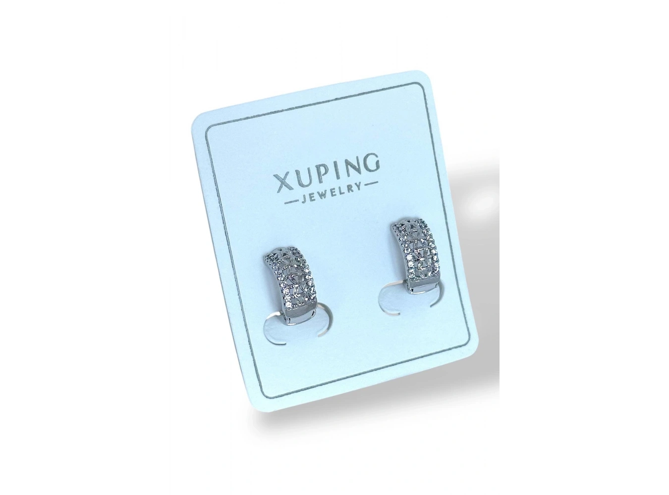 Gümüş Renk Taş Detaylı Çelik Halka Xupıng Küpe (Çift)