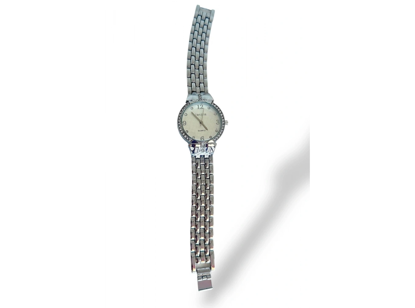 Gümüş Renk Taş Detaylı Çelik Kordonlu Kadın Saat