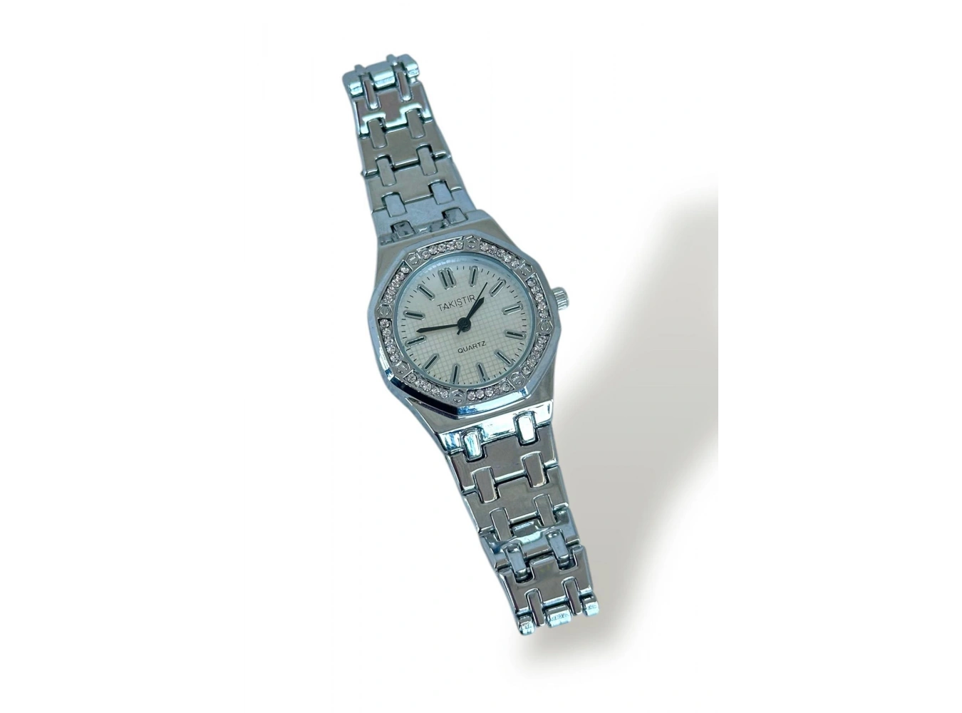 Gümüş Renk Taş Detaylı Çelik Kordonlu Kadın Saat