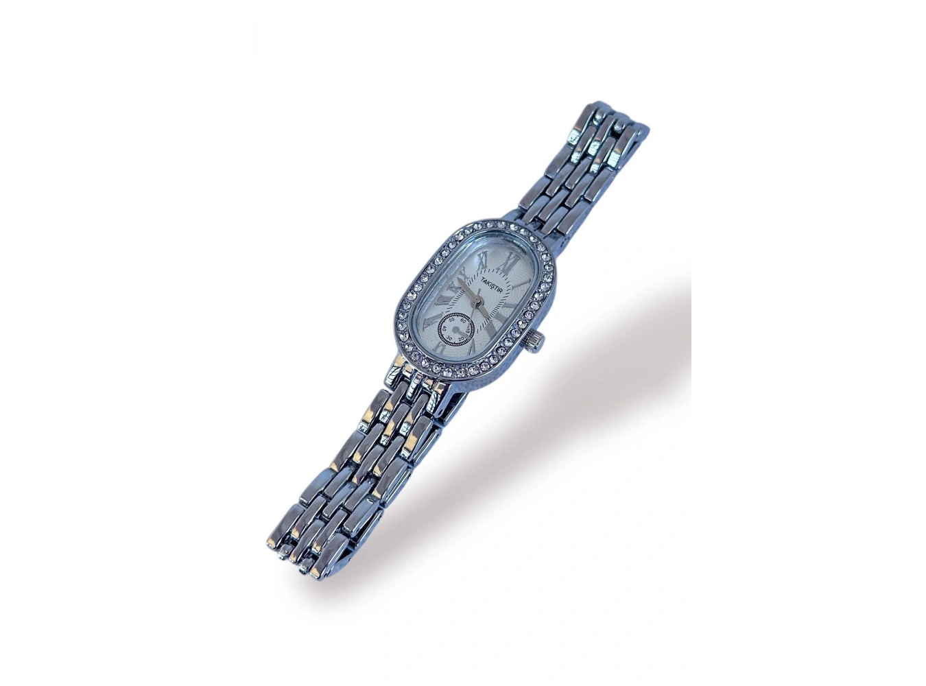 Gümüş Renk Taş Detaylı Çelik Kordonlu Kadın Saat