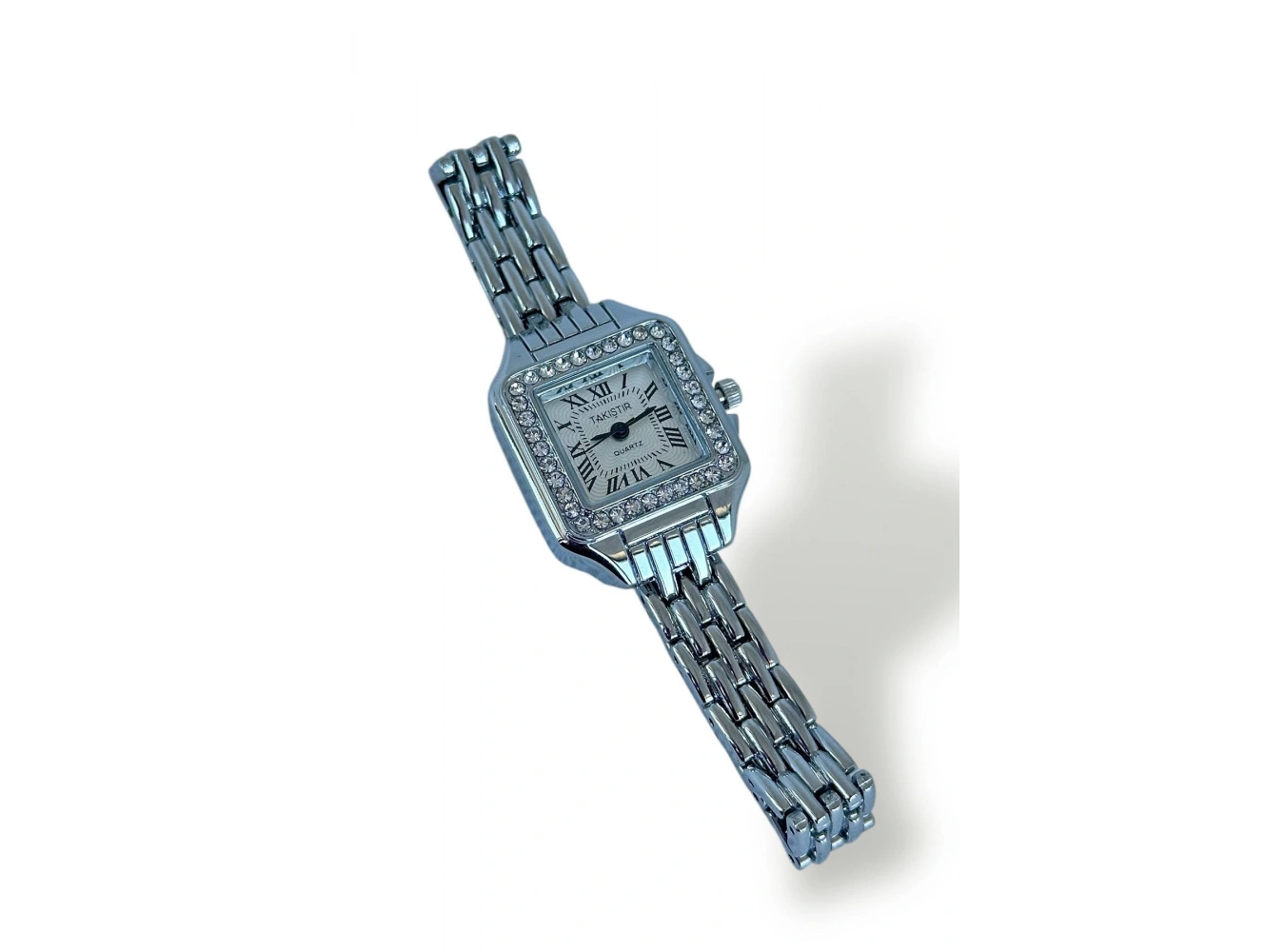 Gümüş Renk Taş Detaylı Çelik Kordonlu Kadın Saat