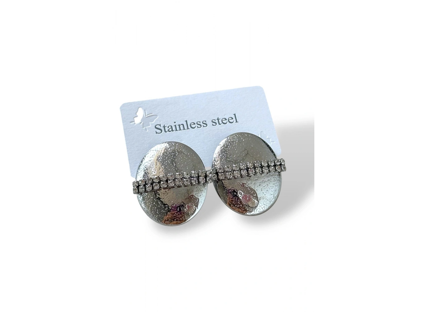 Gümüş Renk Taş Detaylı  Çelik Küpe (Çift)