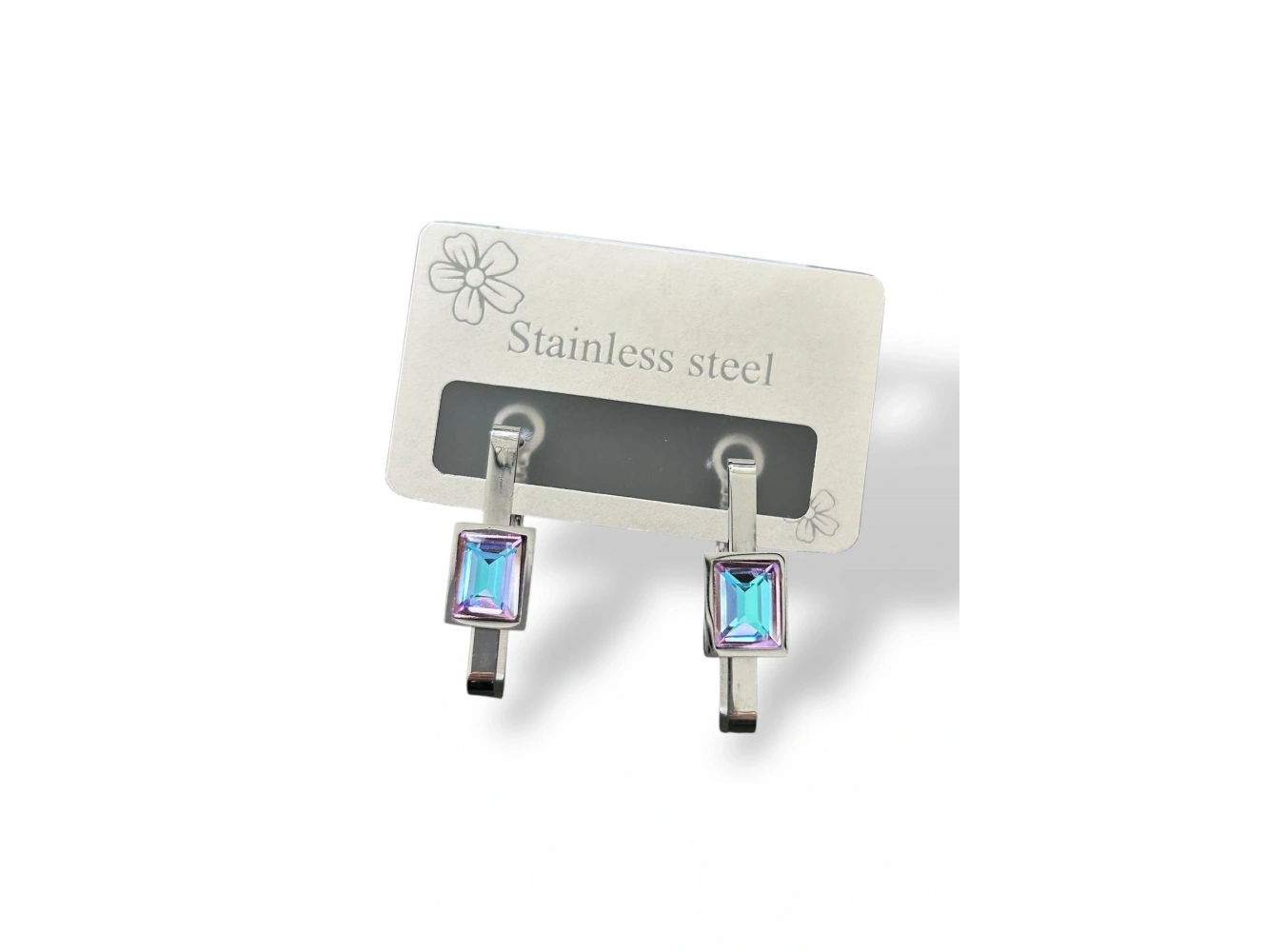 Gümüş Renk Taş Detaylı Çelik Küpe (Çift)