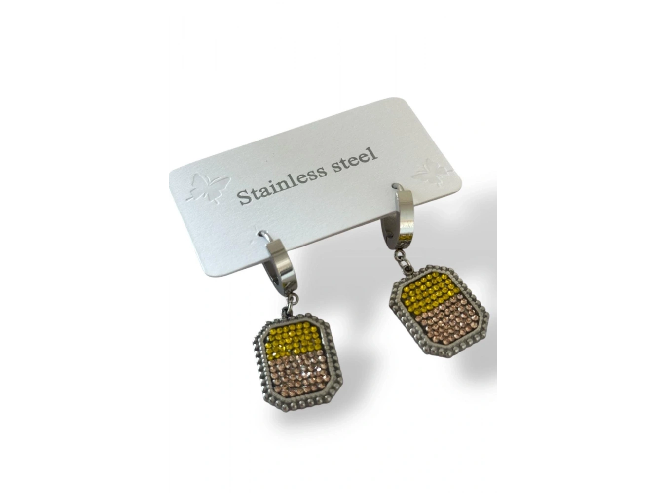 Gümüş Renk Taş Detaylı Çelik Küpe (Çift)