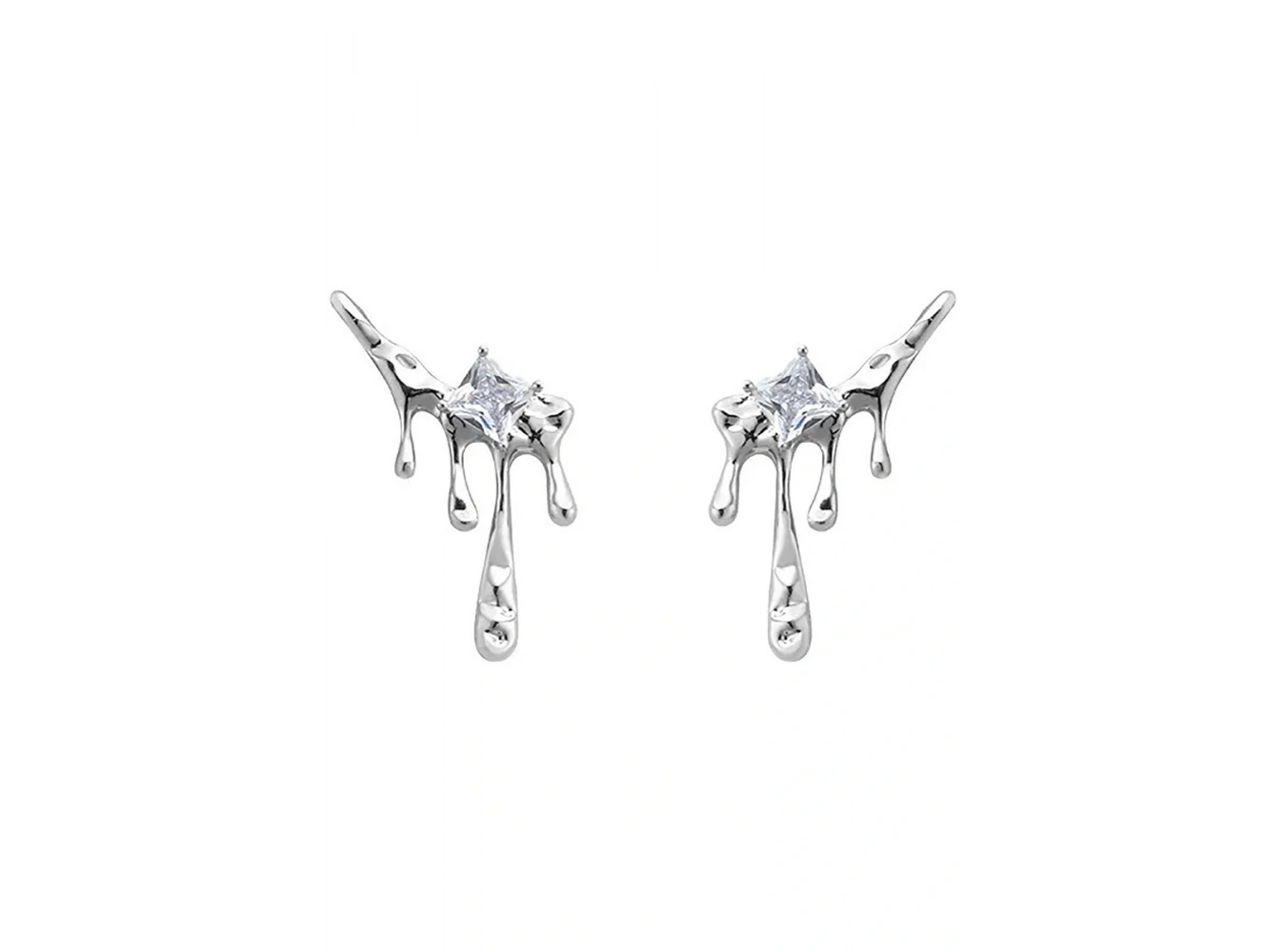 Gümüş Renk Taş Detaylı Çelik Küpe (Çift)