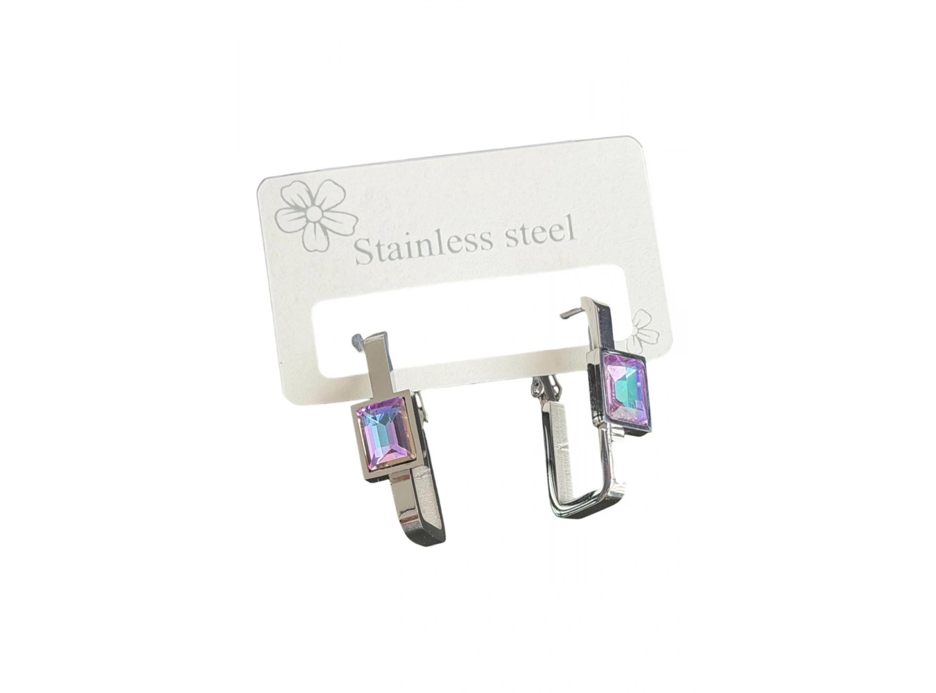 Gümüş Renk Taş Detaylı Çelik Küpe (Çift)