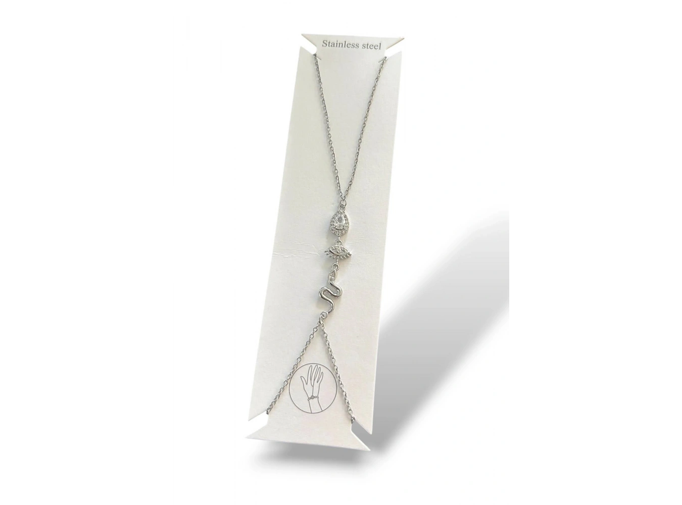 Gümüş Renk Taş Detaylı Çelik Şahmeran