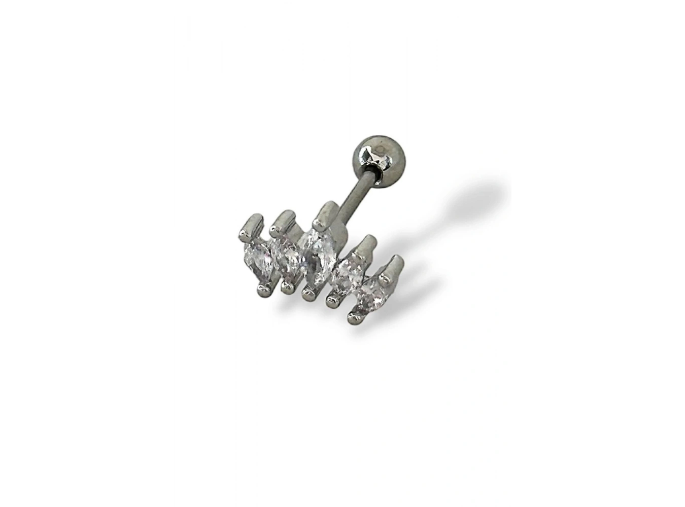 Gümüş Renk Taş Detaylı Çelik Tragus/Kıkırdak Küpe/Piercing (Tek)