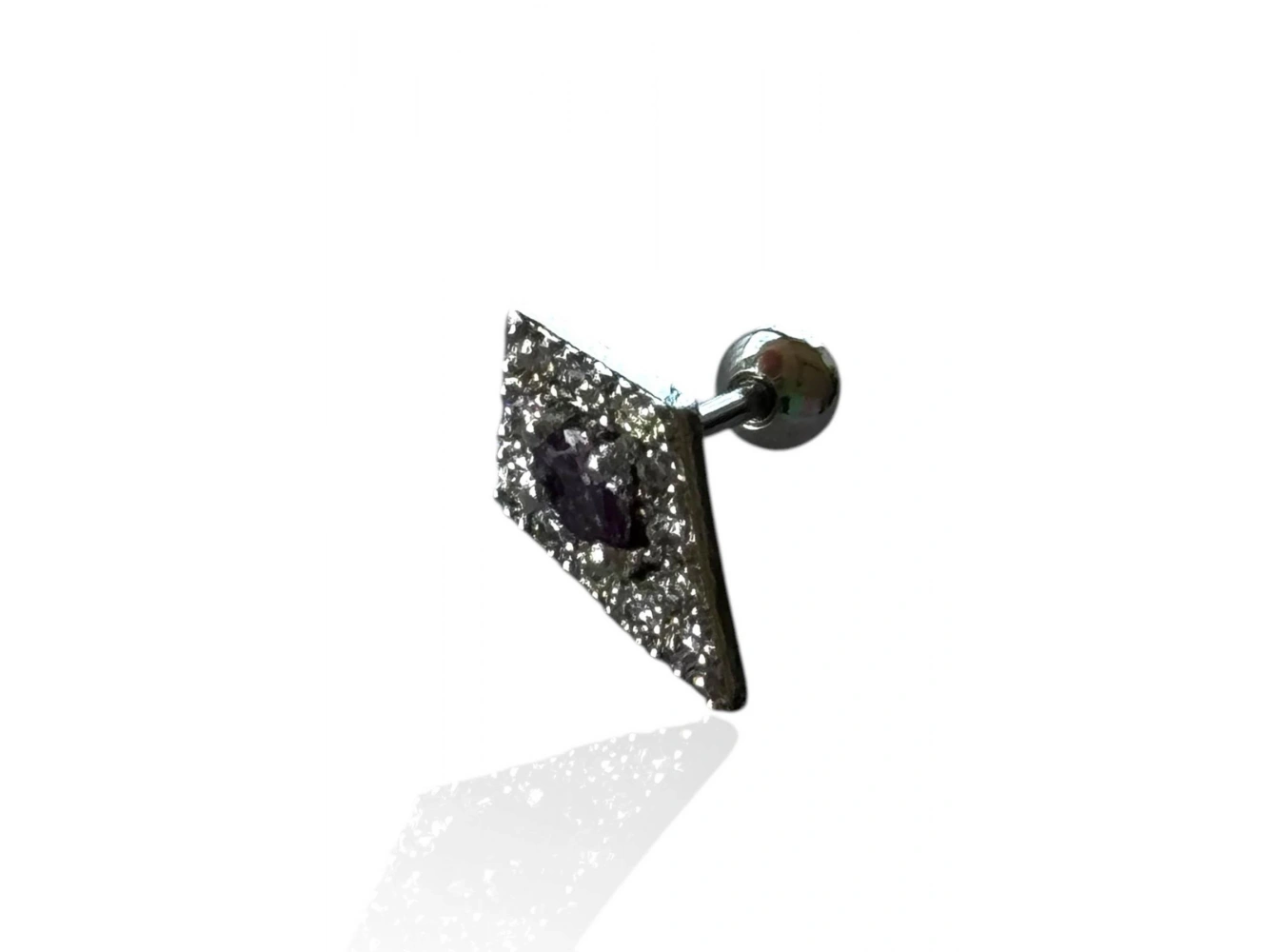 Gümüş Renk Taş Detaylı Çelik Tragus/Kıkırdak Küpe/Piercing (Tek)