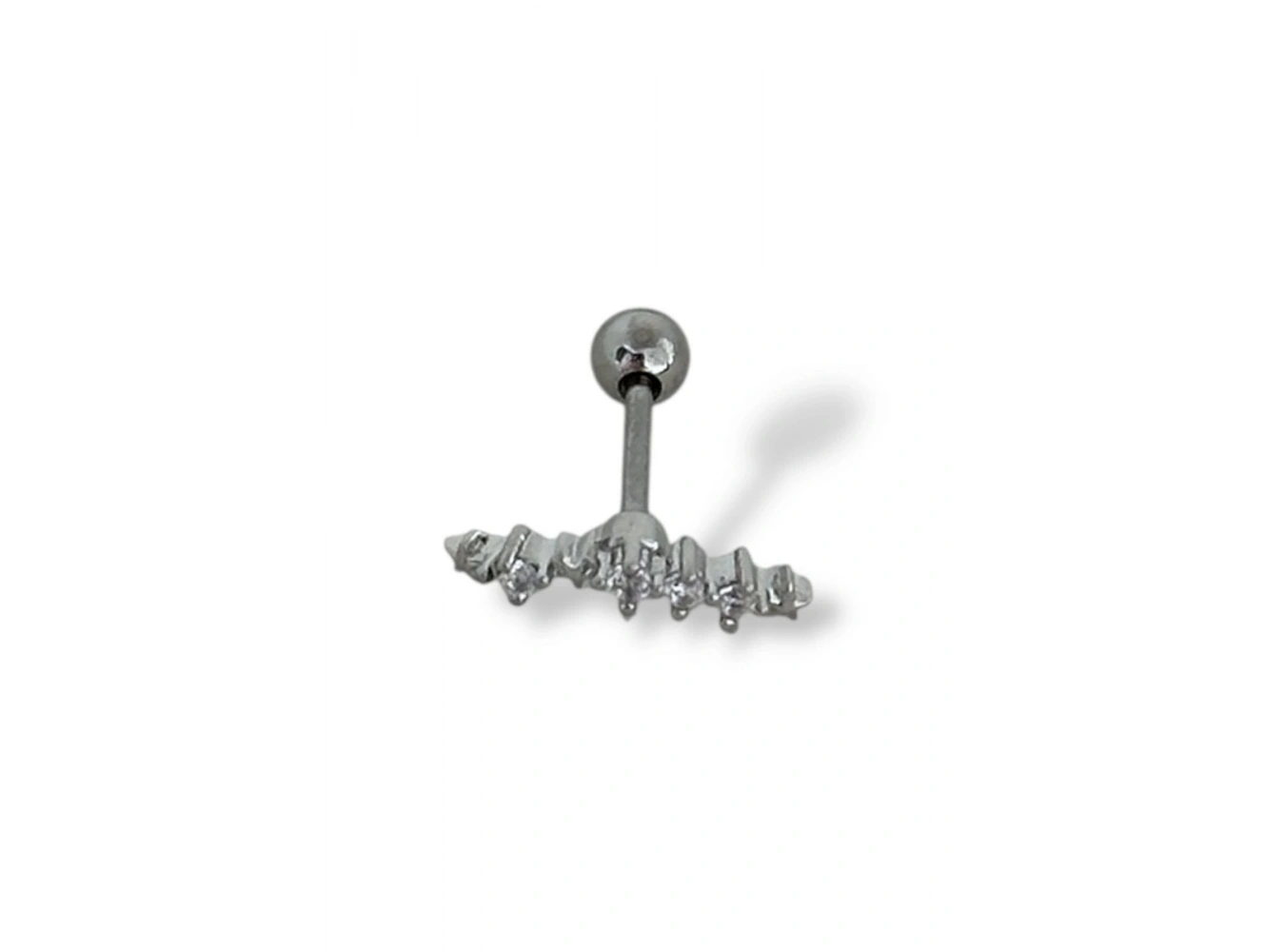 Gümüş Renk Taş Detaylı Çelik Tragus/Kıkırdak Küpe/Piercing (Tek)