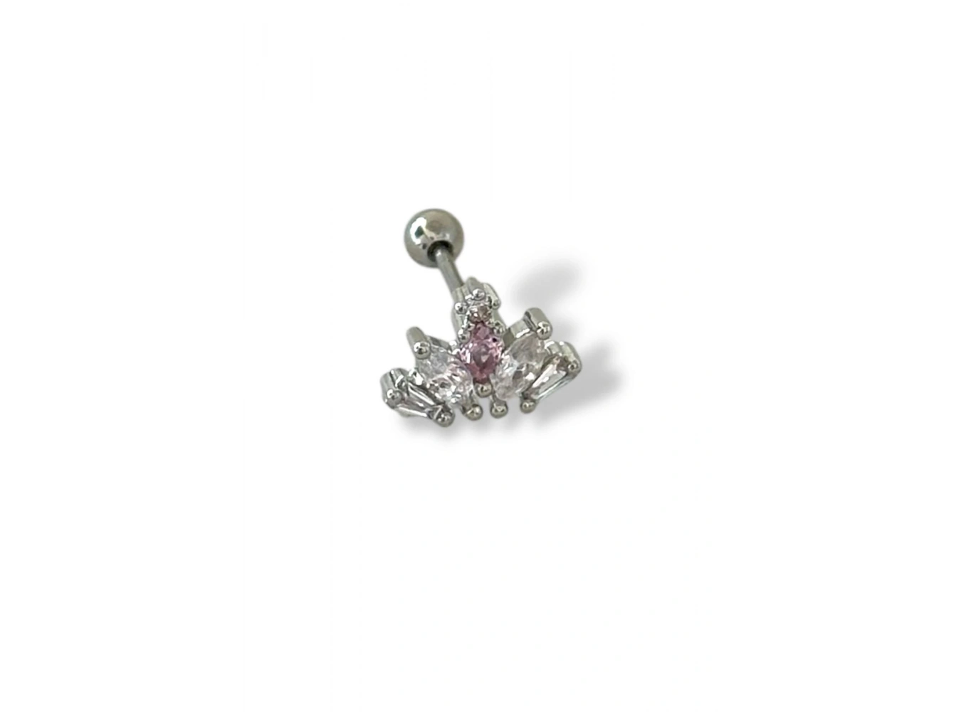 Gümüş Renk Taş Detaylı Çelik Tragus/Kıkırdak Küpe/Piercing (Tek)