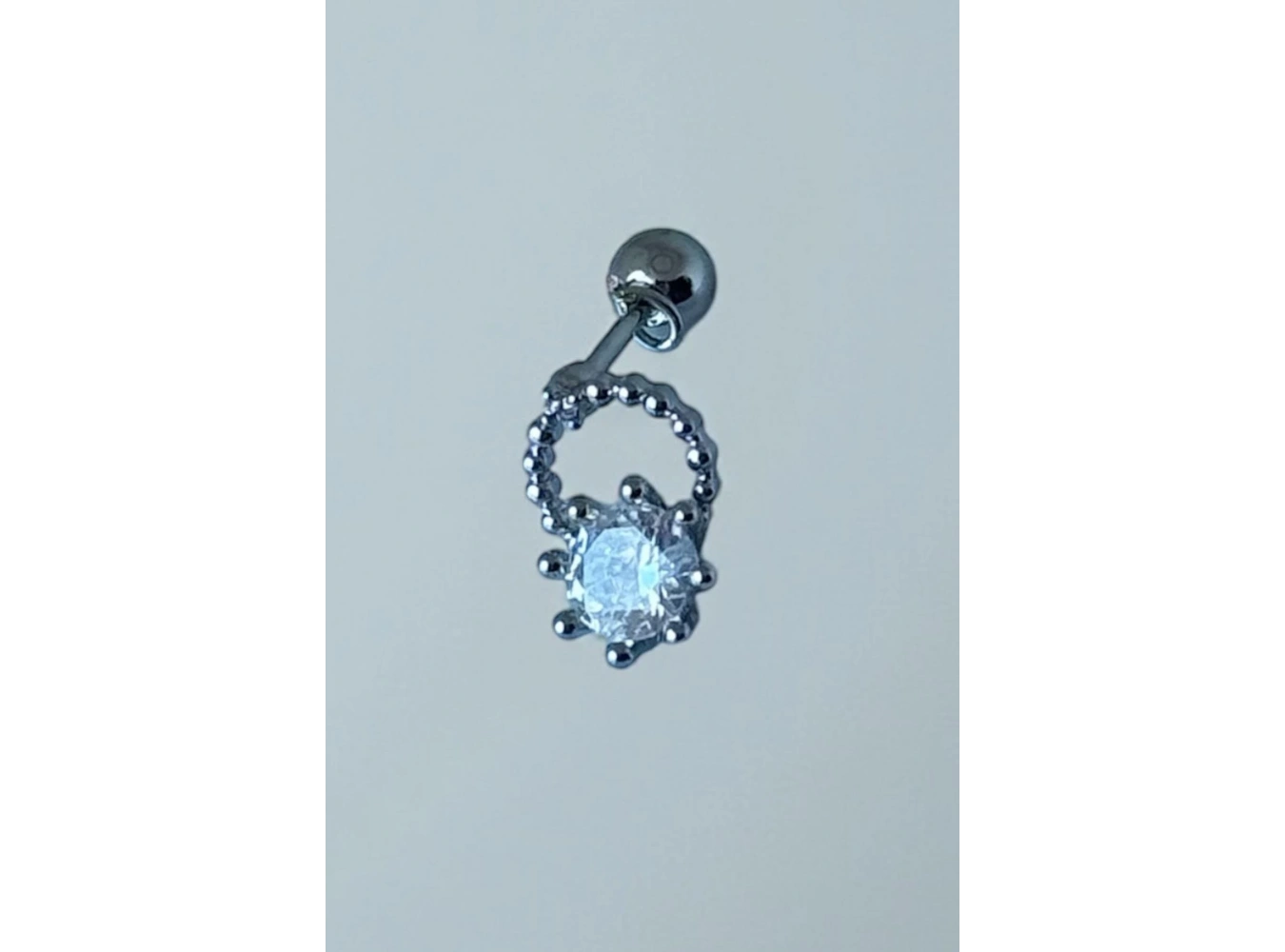 Gümüş Renk Taş Detaylı Çelik Tragus/Kıkırdak Küpe/Piercing (Tek)