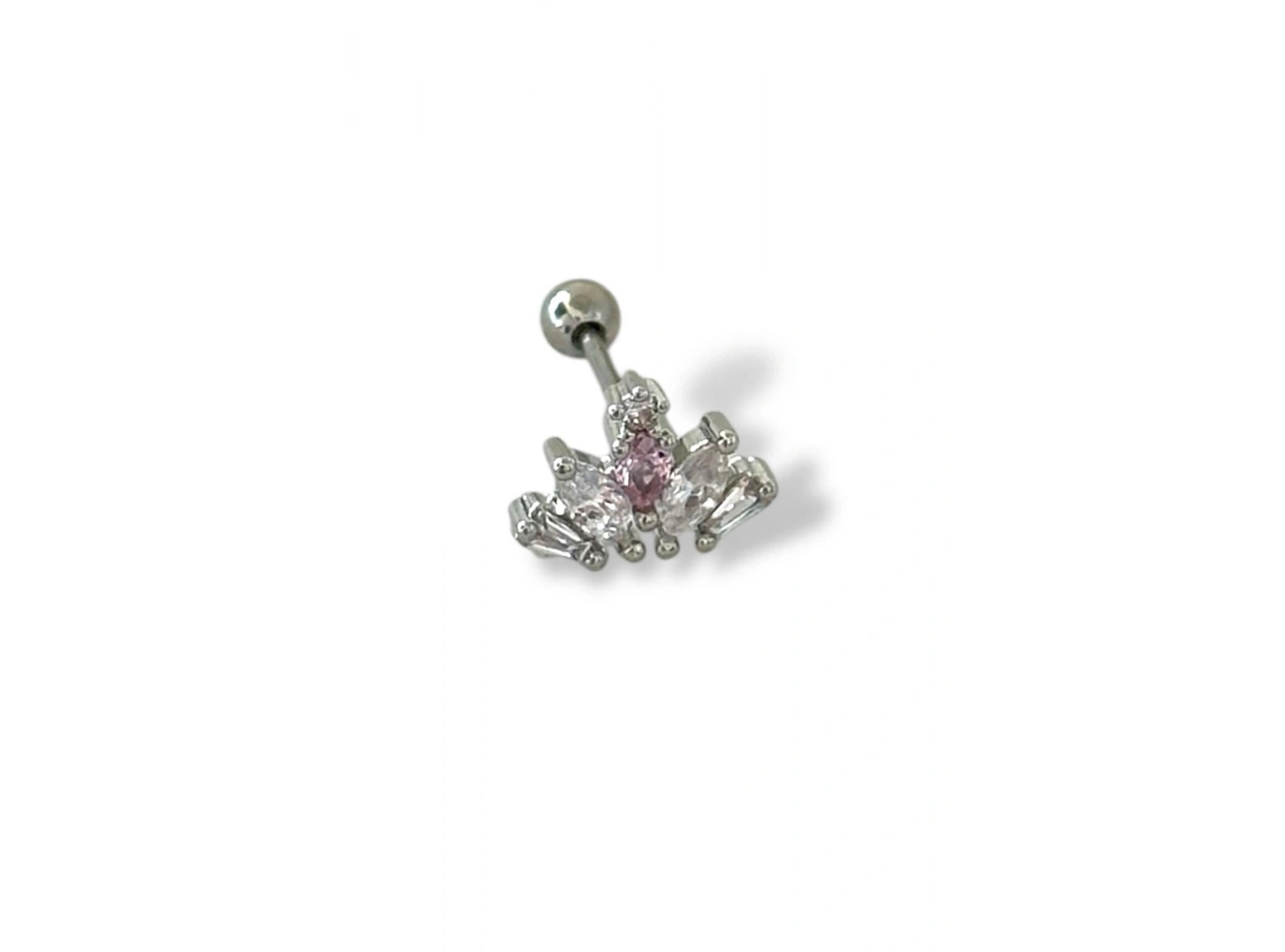 Gümüş Renk Taş Detaylı Çelik Tragus/Kıkırdak Küpe/Piercing (Tek)