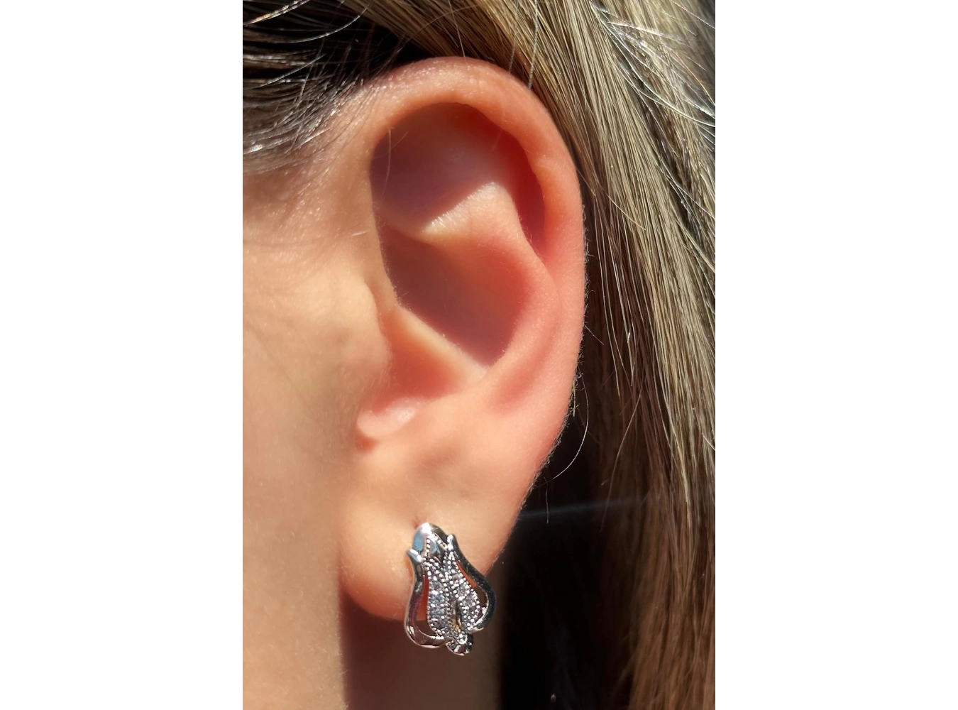 Gümüş Renk Taş Detaylı Çelik Xupıng Küpe (Çift)