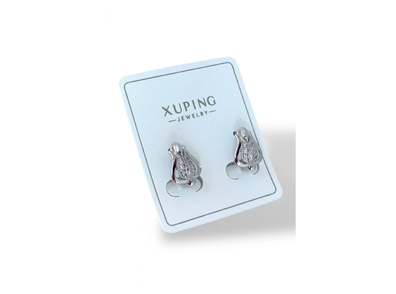 Gümüş Renk Taş Detaylı Çelik Xupıng Küpe (Çift)