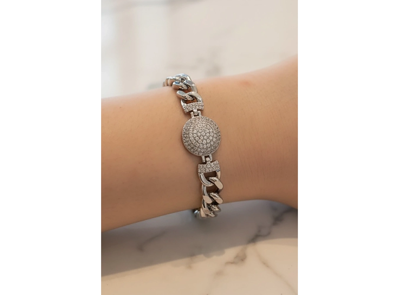 Gümüş Renk Taş Detaylı Çelik Xupıng VİP Bileklik