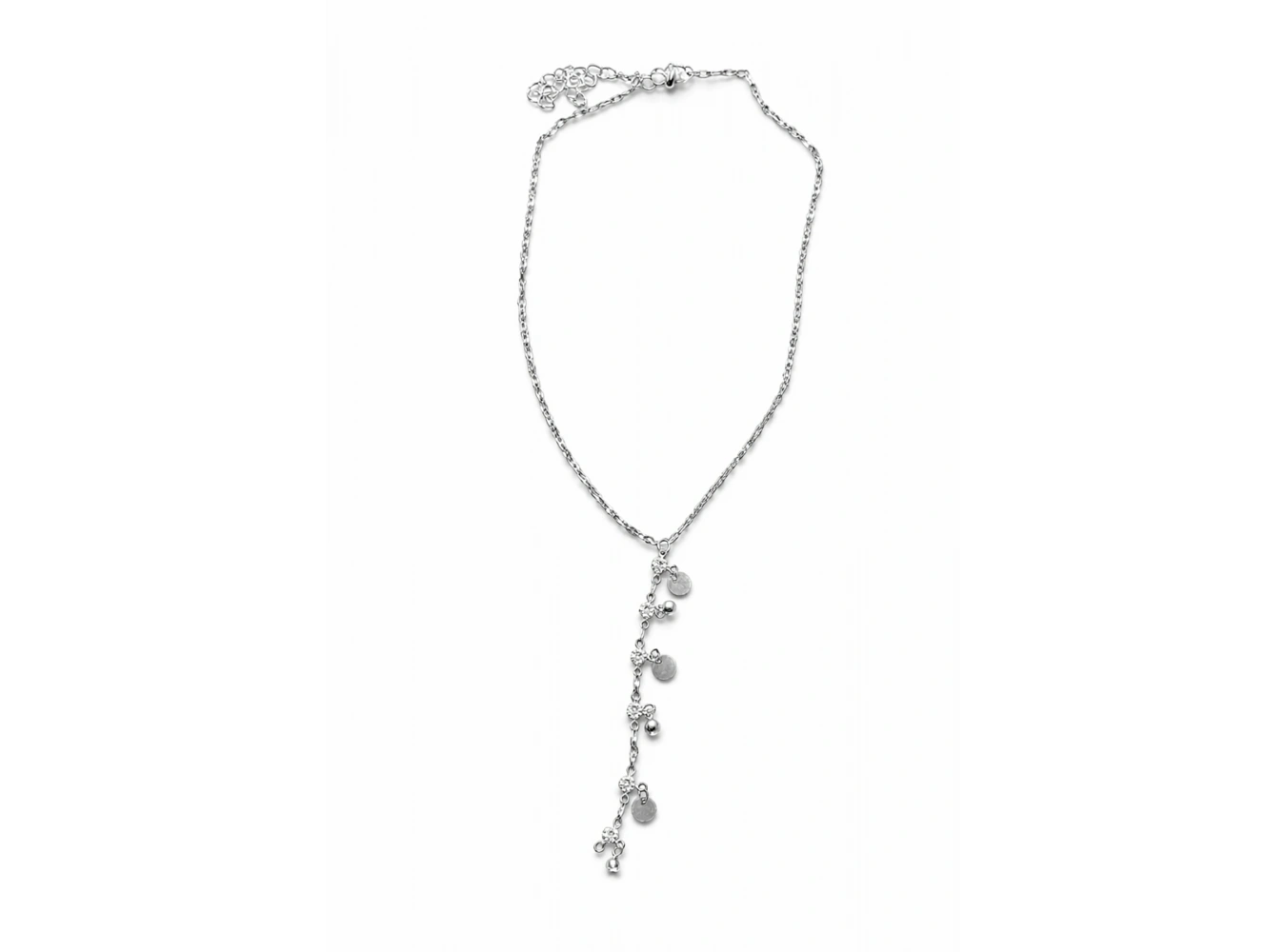 Gümüş Renk Taş Detaylı Çelik Y Kolye