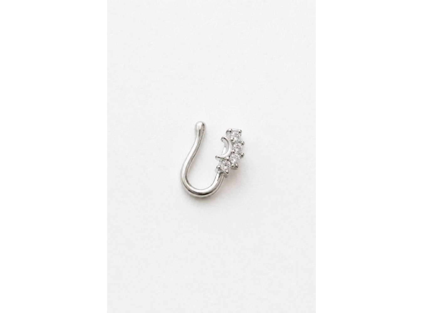 Gümüş Renk Taş Detaylı Cerrahi Çelik Deliksiz Kulak/Burun Piercing