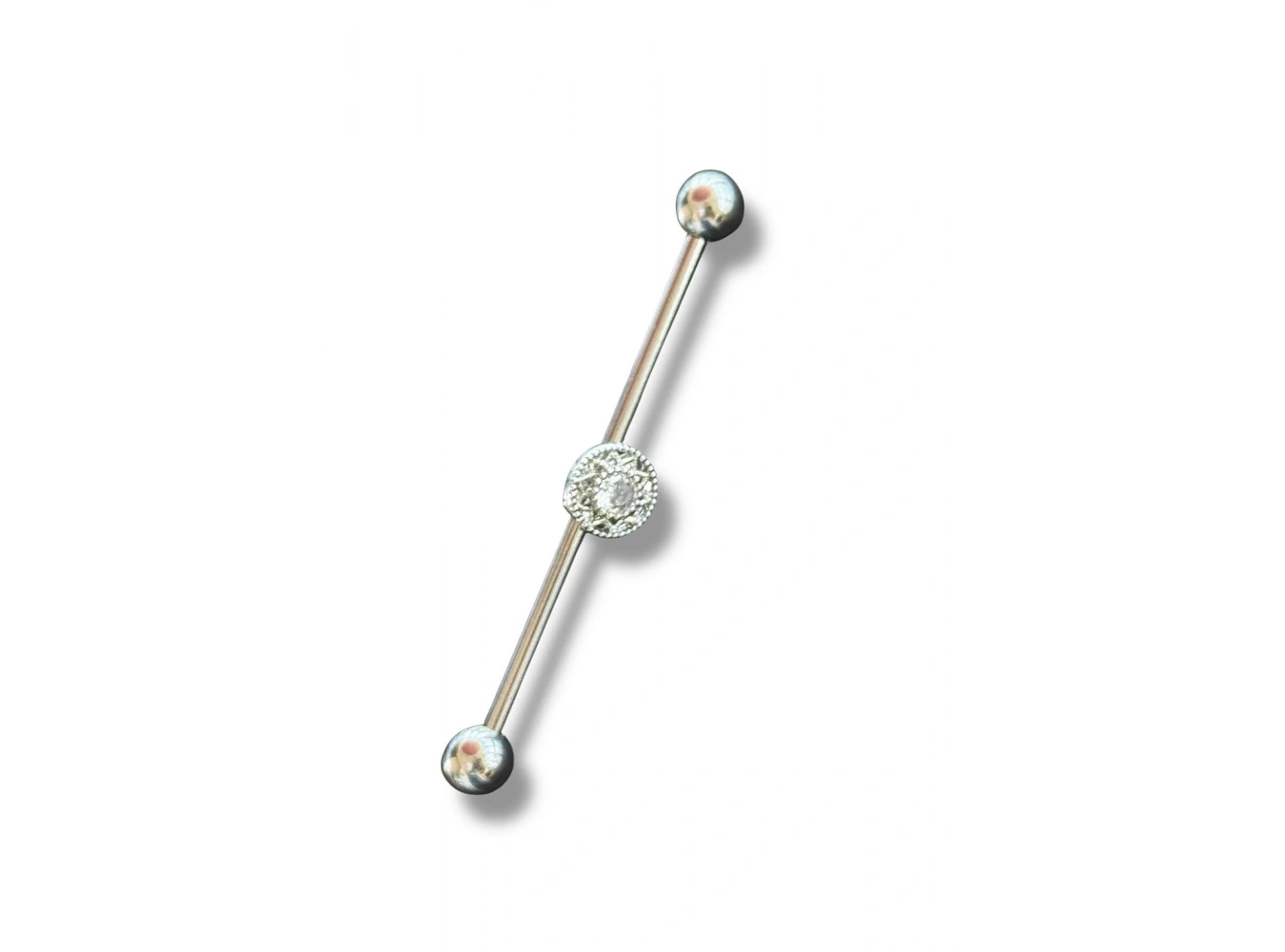 Gümüş Renk Taş Detaylı Cerrahi Çelik Köprü Piercing Küpe (Tek)