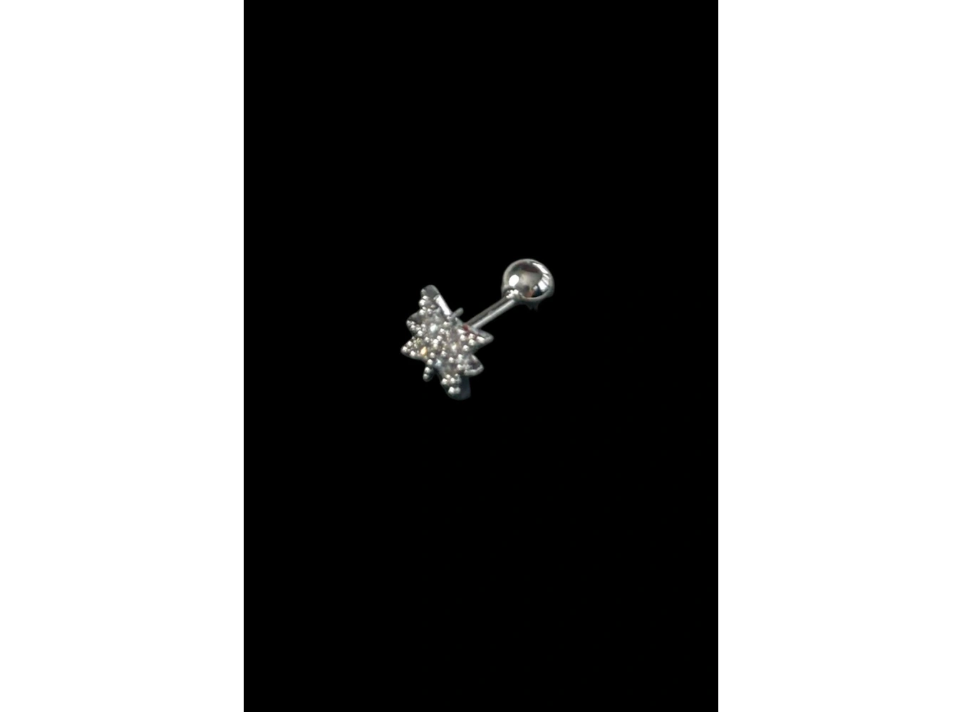 Gümüş Renk Taş Detaylı Cerrahi Çelik Tragus/Kıkırdak Küpe/Piercing (Tek)