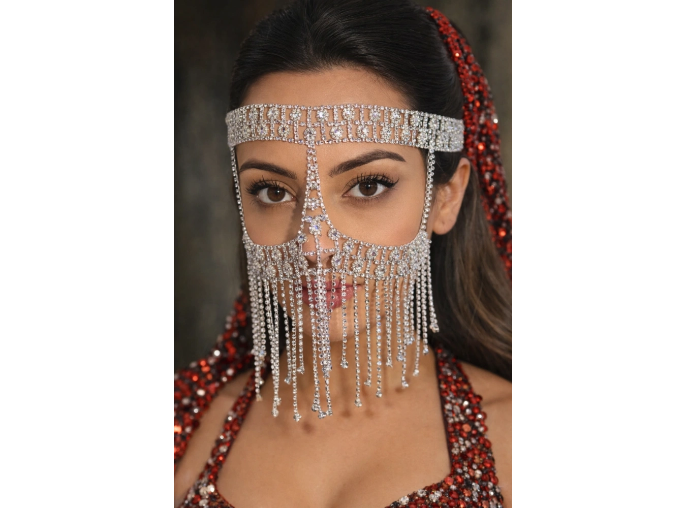 Gümüş Renk Taş Detaylı Dansöz Maskesi