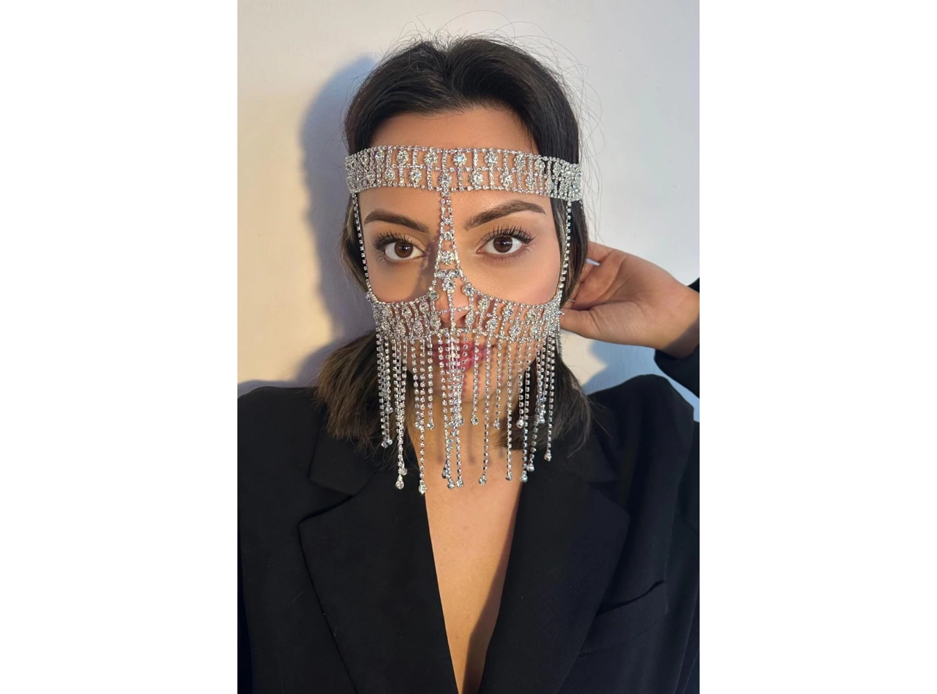 Gümüş Renk Taş Detaylı Dansöz Maskesi