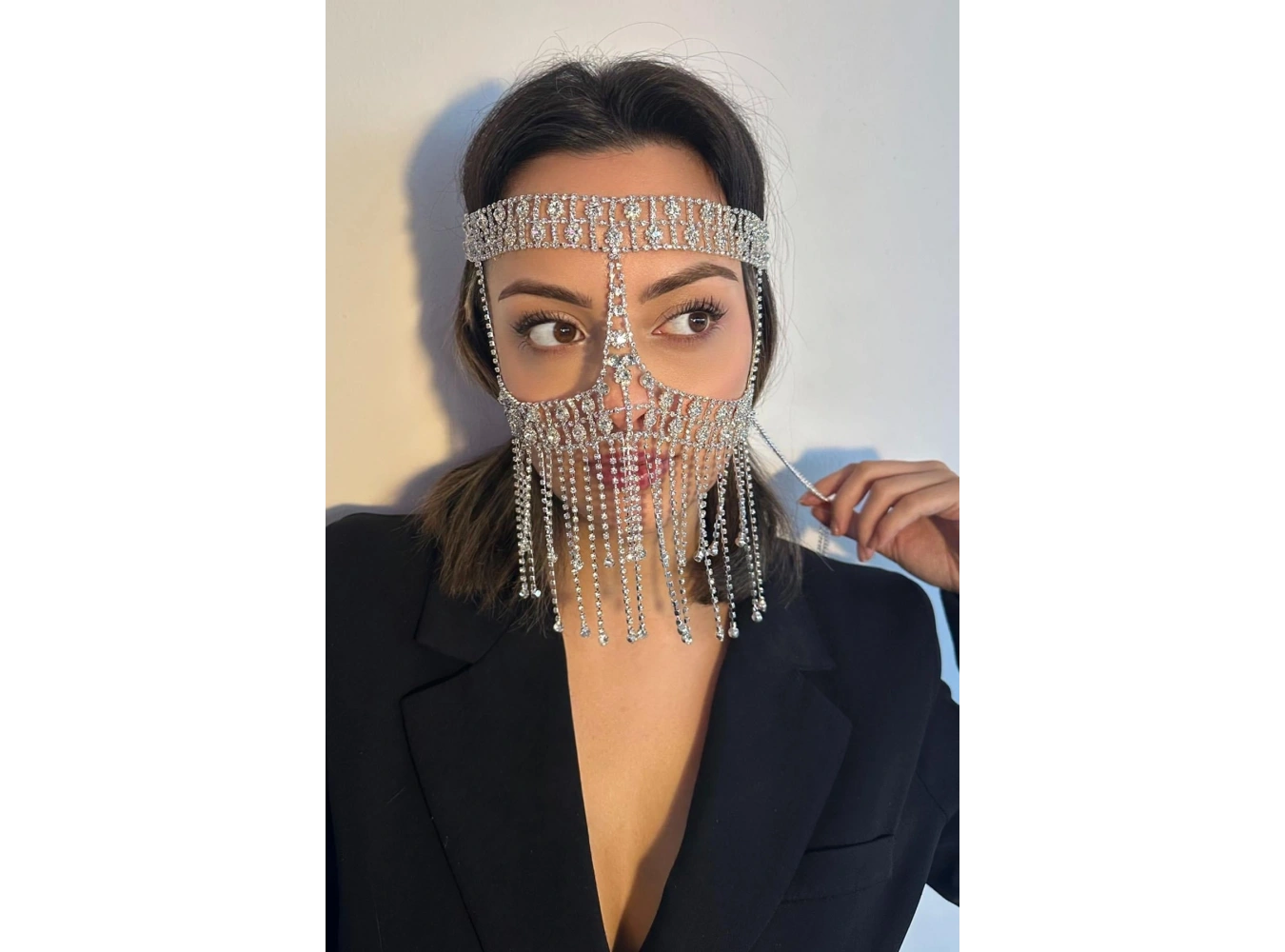 Gümüş Renk Taş Detaylı Dansöz Maskesi