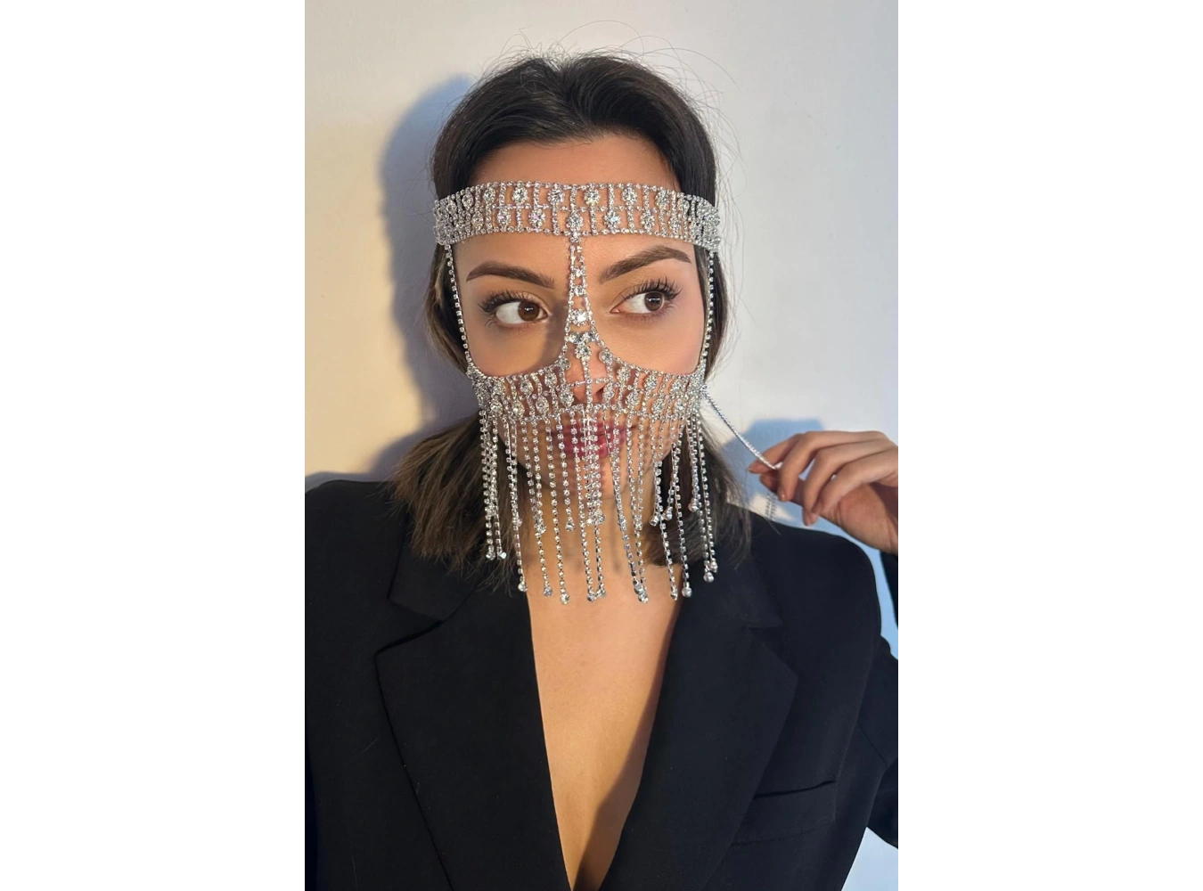 Gümüş Renk Taş Detaylı Dansöz Maskesi