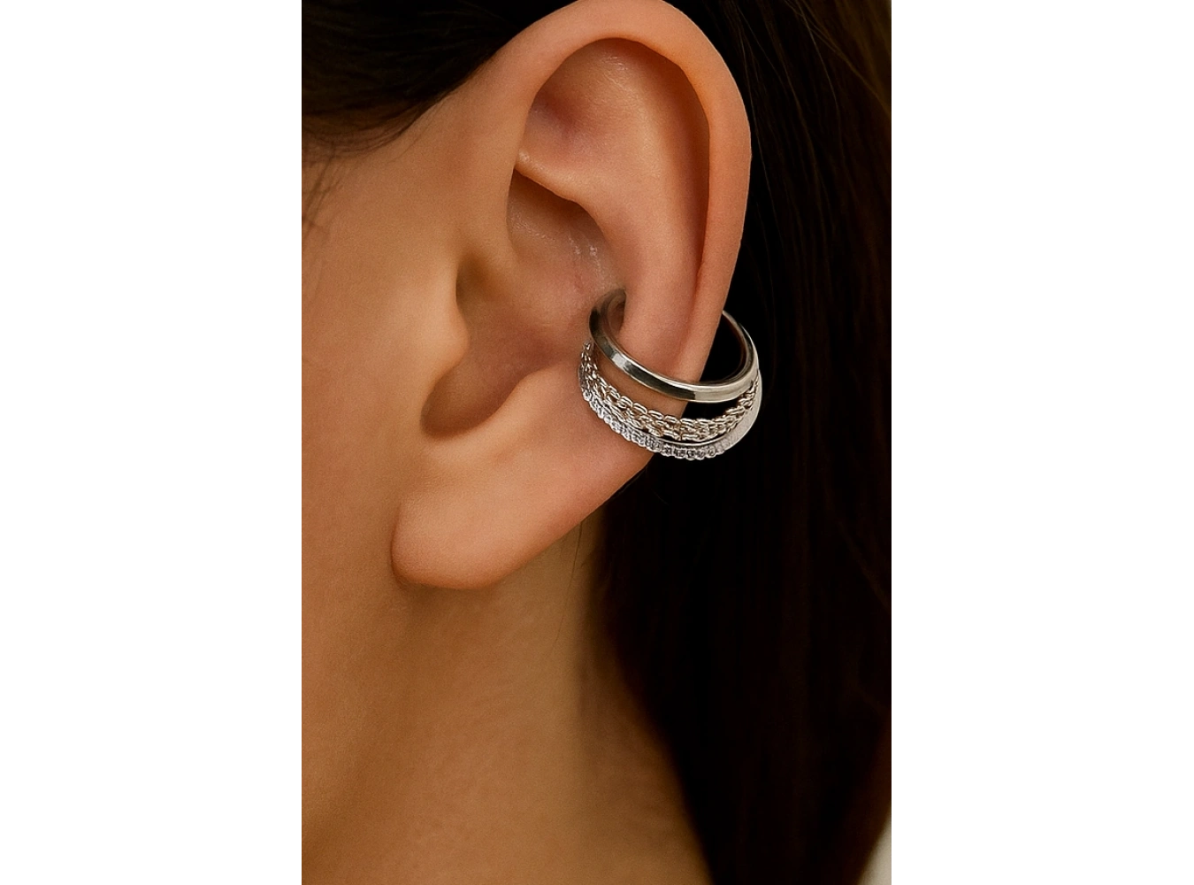 Gümüş Renk Taş Detaylı Ear Cuff (Tek)